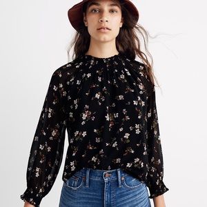 Madewell Smocked Mockneck Top Backyard Blooms XS